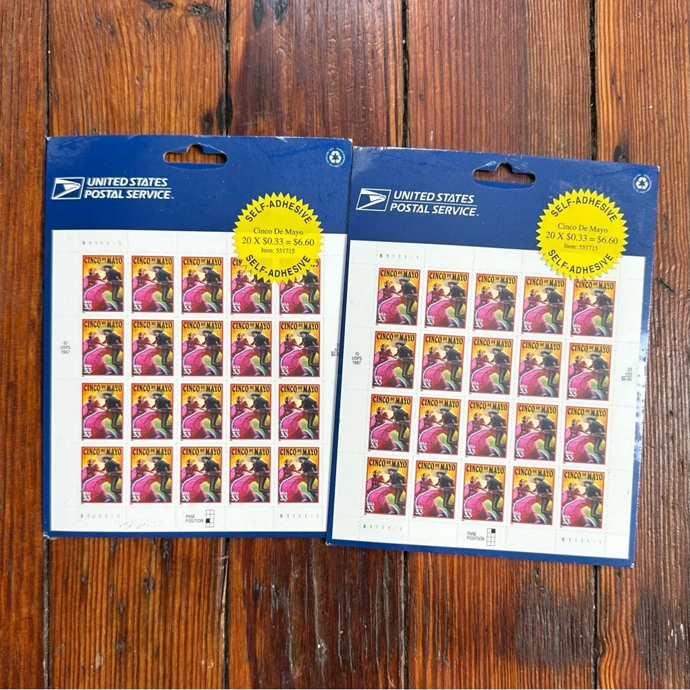 NOS NIP Vintage 1997 USPS Cinco de Mayo .33 stamp sheets x2 sealed